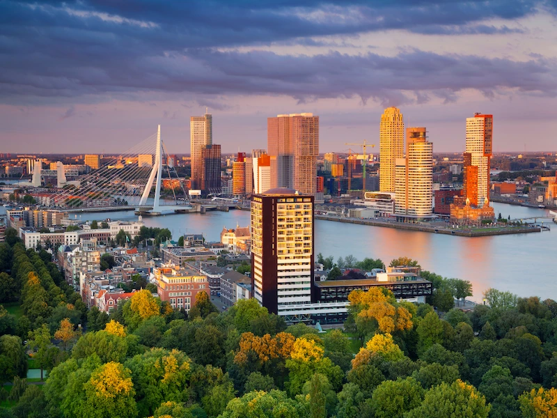 Rotterdam skyline and Erasmus Bridge
